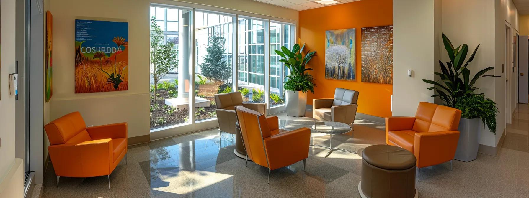 a bright and welcoming addiction treatment center in massachusetts, featuring an inviting common area with comfortable seating and motivational artwork, reflecting a supportive atmosphere for individuals experiencing behavioral changes due to substance use.