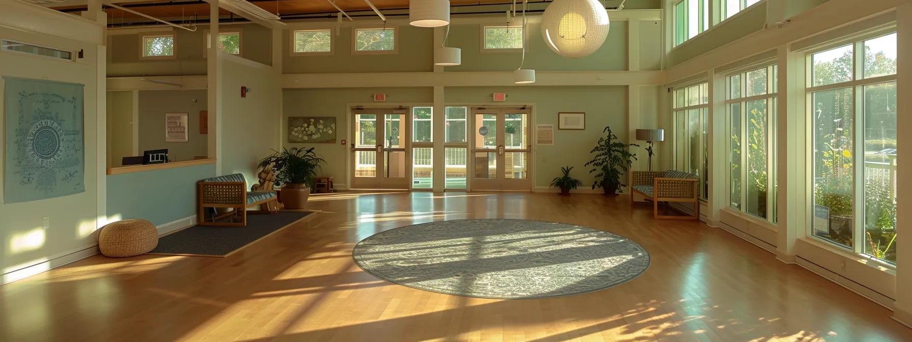 a serene and modern treatment center in massachusetts, showcasing a welcoming reception area filled with natural light, where diverse individuals engage in collaborative therapy sessions, emphasizing the supportive environment for both half day iop and full day treatment candidates. a serene and modern treatment center in massachusetts, showcasing a welcoming reception area filled with natural light, where diverse individuals engage in collaborative therapy sessions, emphasizing the supportive environment for both half day iop and full day treatment candidates.