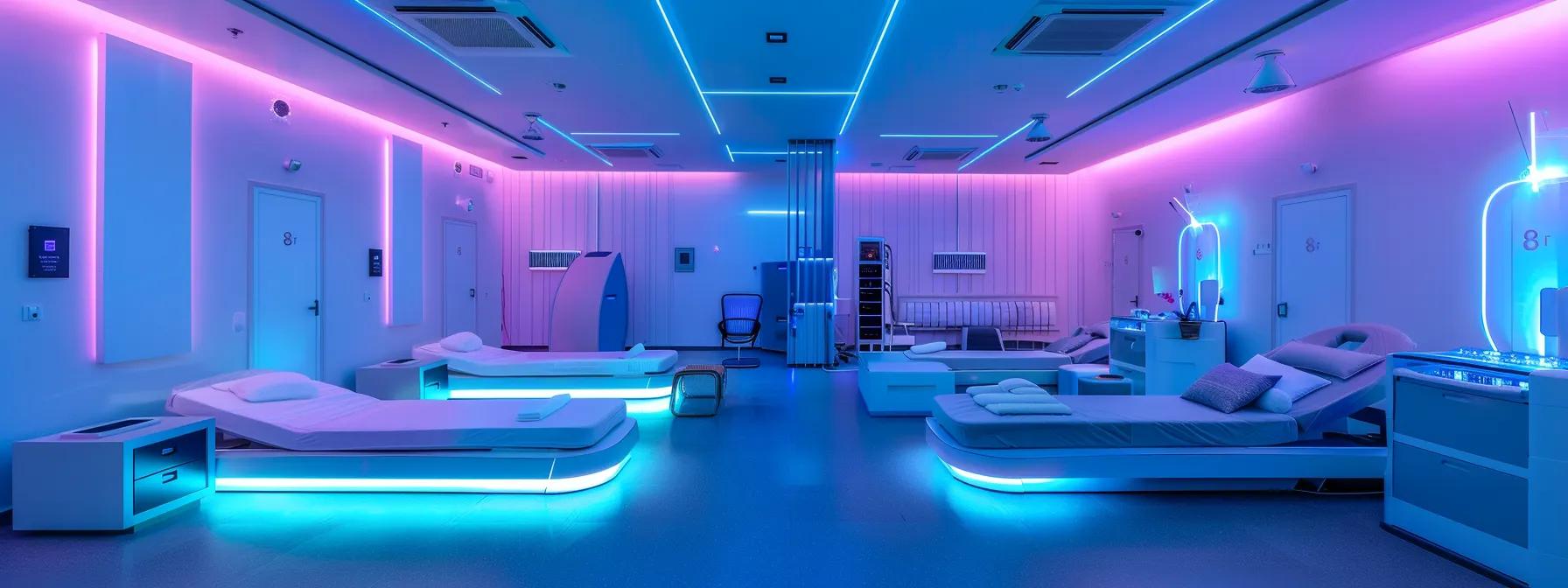a vibrant, futuristic therapy room fills the frame, featuring sleek, modular furniture and high-tech equipment, illuminated by soft teal and purple ambient lights, creating an immersive atmosphere for individuals engaged in full day php recovery programs. a vibrant, futuristic therapy room fills the frame, featuring sleek, modular furniture and high-tech equipment, illuminated by soft teal and purple ambient lights, creating an immersive atmosphere for individuals engaged in full day php recovery programs.