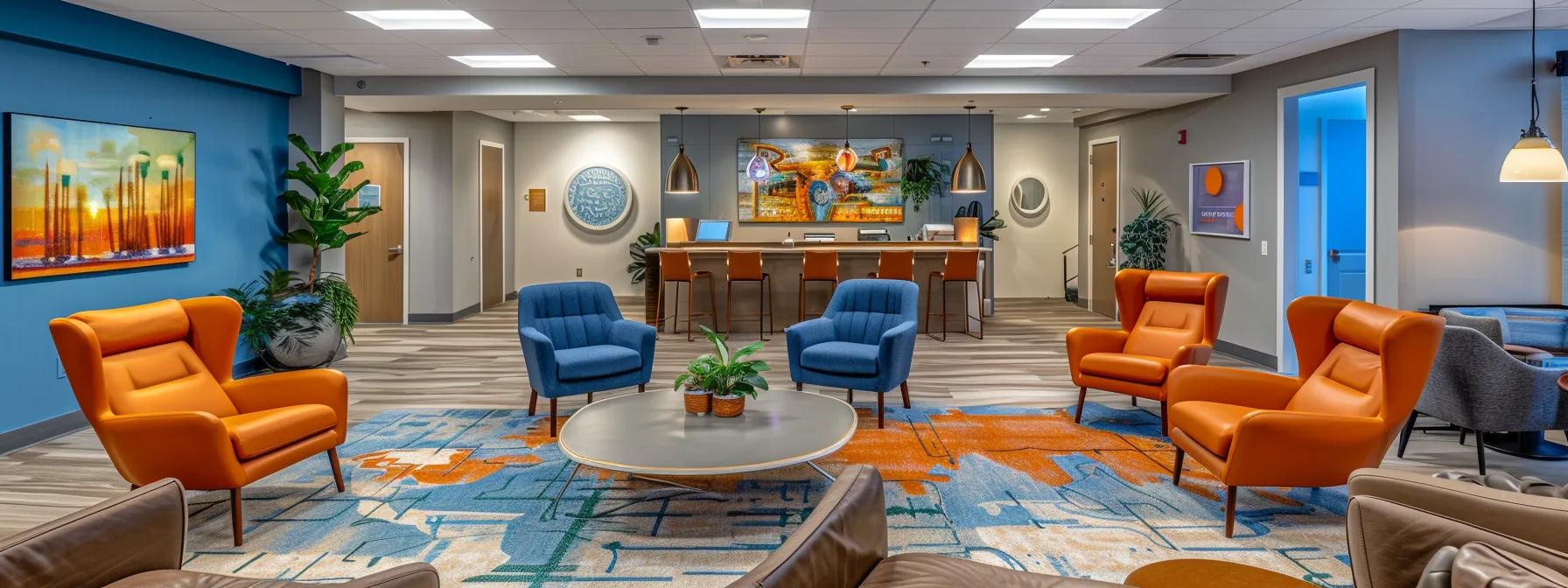 a vibrant, modern addiction treatment center in massachusetts features an inviting common area with warm, soothing colors and thoughtful decor, capturing the essence of emotional healing and psychological support in a comfortable indoor setting. a vibrant, modern addiction treatment center in massachusetts features an inviting common area with warm, soothing colors and thoughtful decor, capturing the essence of emotional healing and psychological support in a comfortable indoor setting.