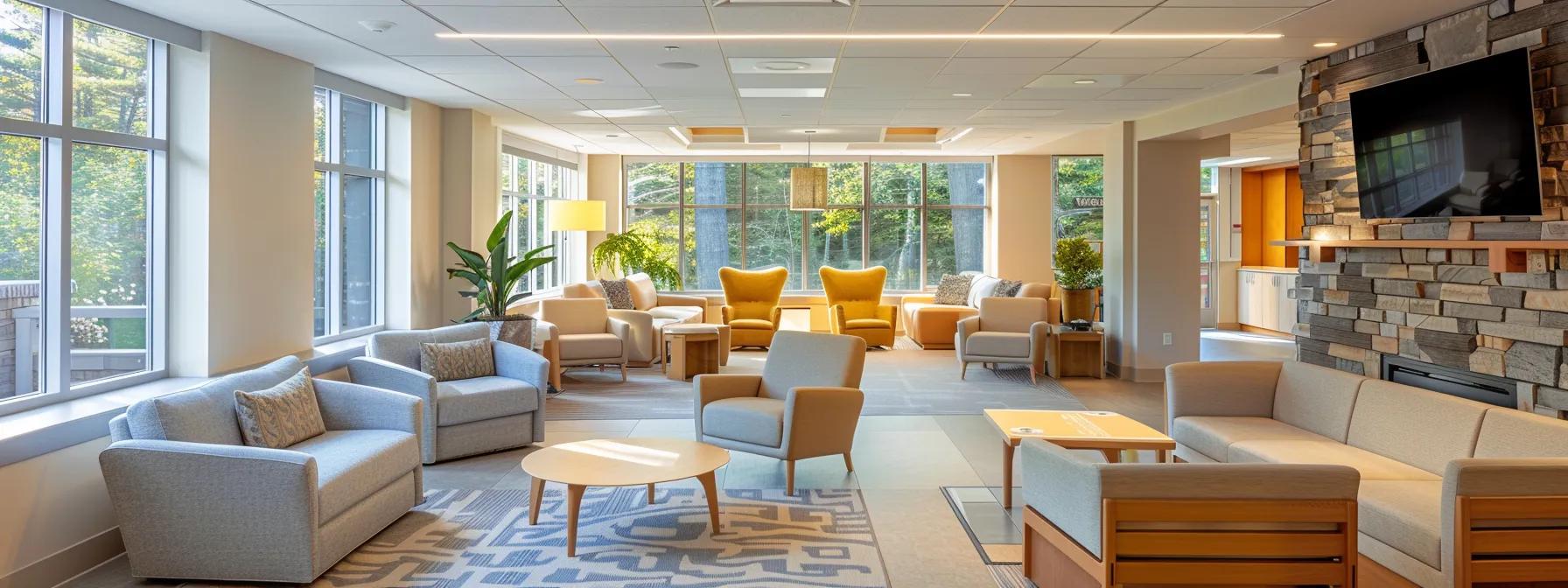 a welcoming and brightly lit addiction treatment center in massachusetts, featuring modern furnishings and a serene atmosphere, designed to evoke a sense of hope and recovery. a welcoming and brightly lit addiction treatment center in massachusetts, featuring modern furnishings and a serene atmosphere, designed to evoke a sense of hope and recovery.
