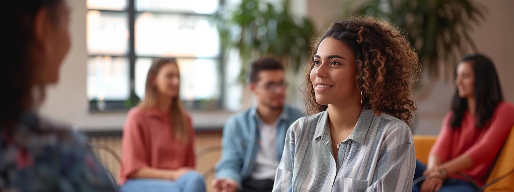 a thoughtful group therapy session unfolds in a warm, inviting office space, where participants engage in open dialogue, illustrating the pivotal moment of seeking compassionate addiction treatment. a thoughtful group therapy session unfolds in a warm, inviting office space, where participants engage in open dialogue, illustrating the pivotal moment of seeking compassionate addiction treatment.
