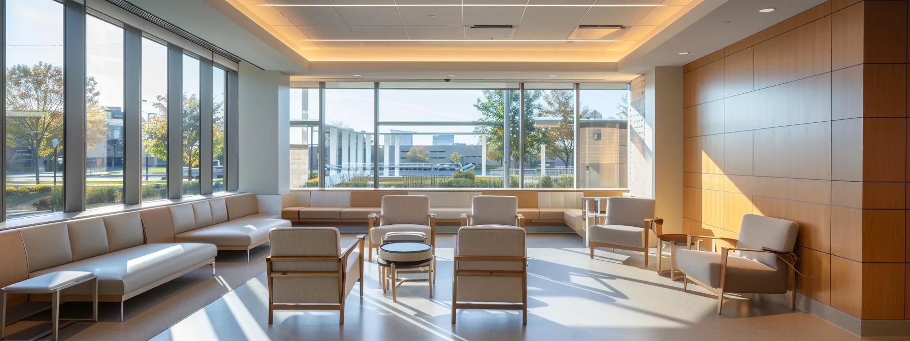 a sleek, modern inpatient treatment facility in massachusetts, showcasing a serene, high-tech interior with soft ambient lighting, comfortable seating areas, and large windows revealing a tranquil urban landscape, highlighting the focus on healing and recovery. a sleek, modern inpatient treatment facility in massachusetts, showcasing a serene, high-tech interior with soft ambient lighting, comfortable seating areas, and large windows revealing a tranquil urban landscape, highlighting the focus on healing and recovery.
