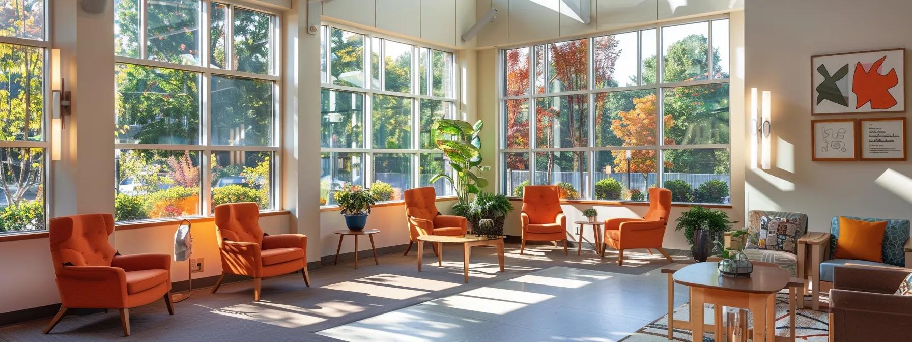 a vibrant and welcoming addiction treatment center in massachusetts features modern interior design with cozy seating areas and motivational artwork, set against large windows that invite ample natural light, symbolizing hope and healing. a vibrant and welcoming addiction treatment center in massachusetts features modern interior design with cozy seating areas and motivational artwork, set against large windows that invite ample natural light, symbolizing hope and healing.